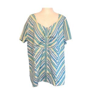 Lane Bryant Chevron Stripe Button Down Shirt Short Sleeve 18/20
